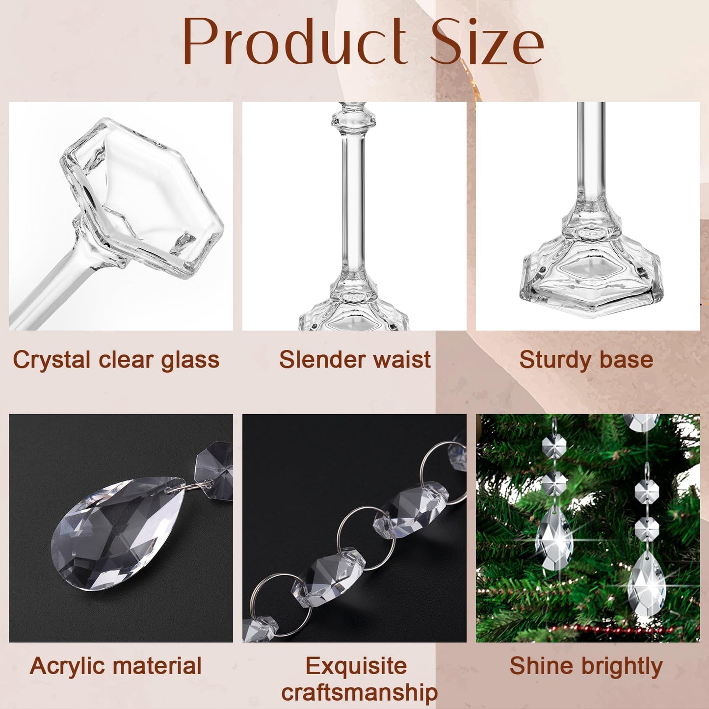 Ninehaoou 12 Set Wedding Centerpieces for Tables 12 Glass Flower Stands for Wedding 12 Acrylic Crystal Strings 72 Acrylic Crystal Ornament Beads for Party Christmas Party Tabletop Decoration
