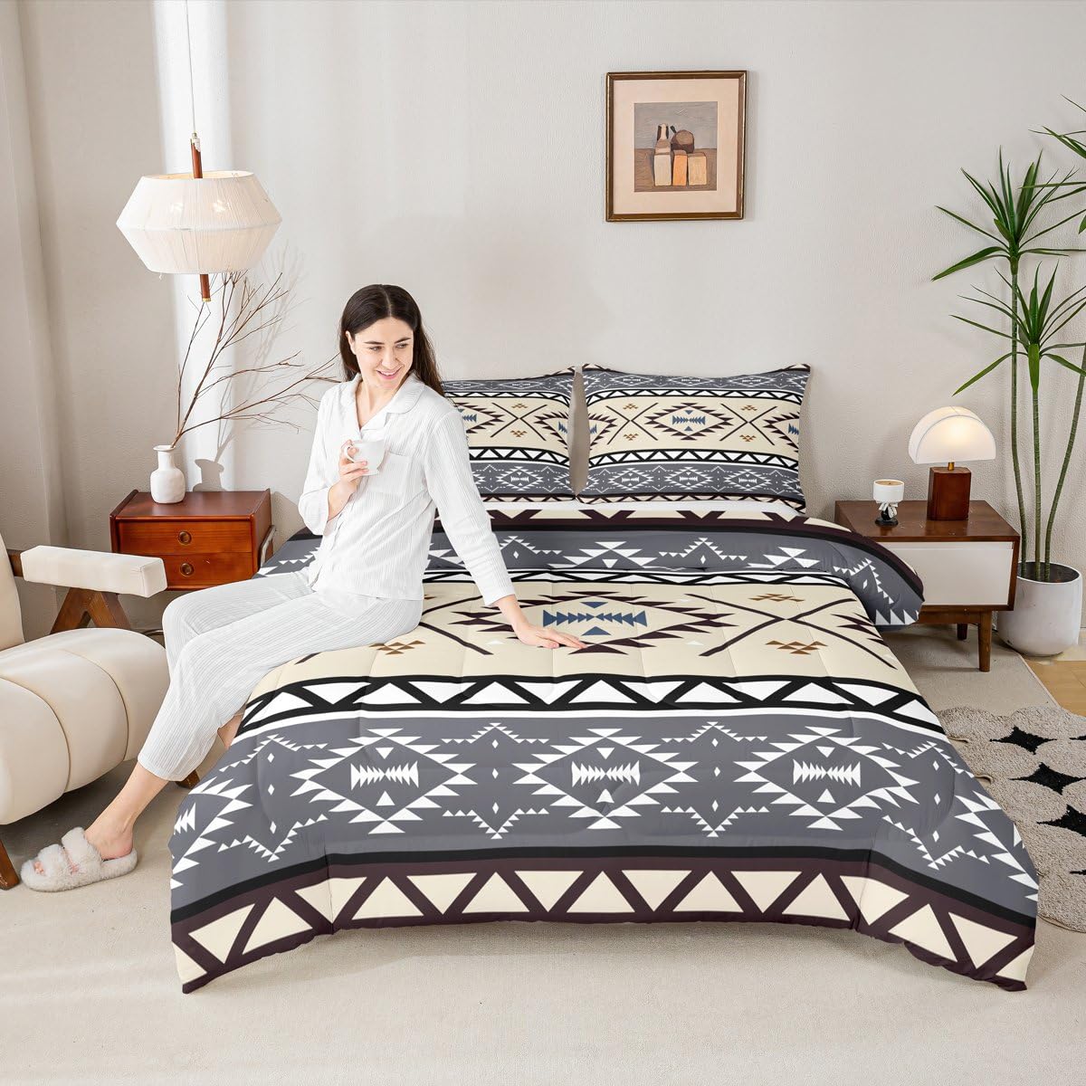 jejeloiu Boho Western Kids Comforter Set Queen Size Bohemian Southwestern Bedding Set Aztec Decor Duvet Quilt for Kids Boys Girls Bedroom Farmhouse Country Ultra Soft Breathable