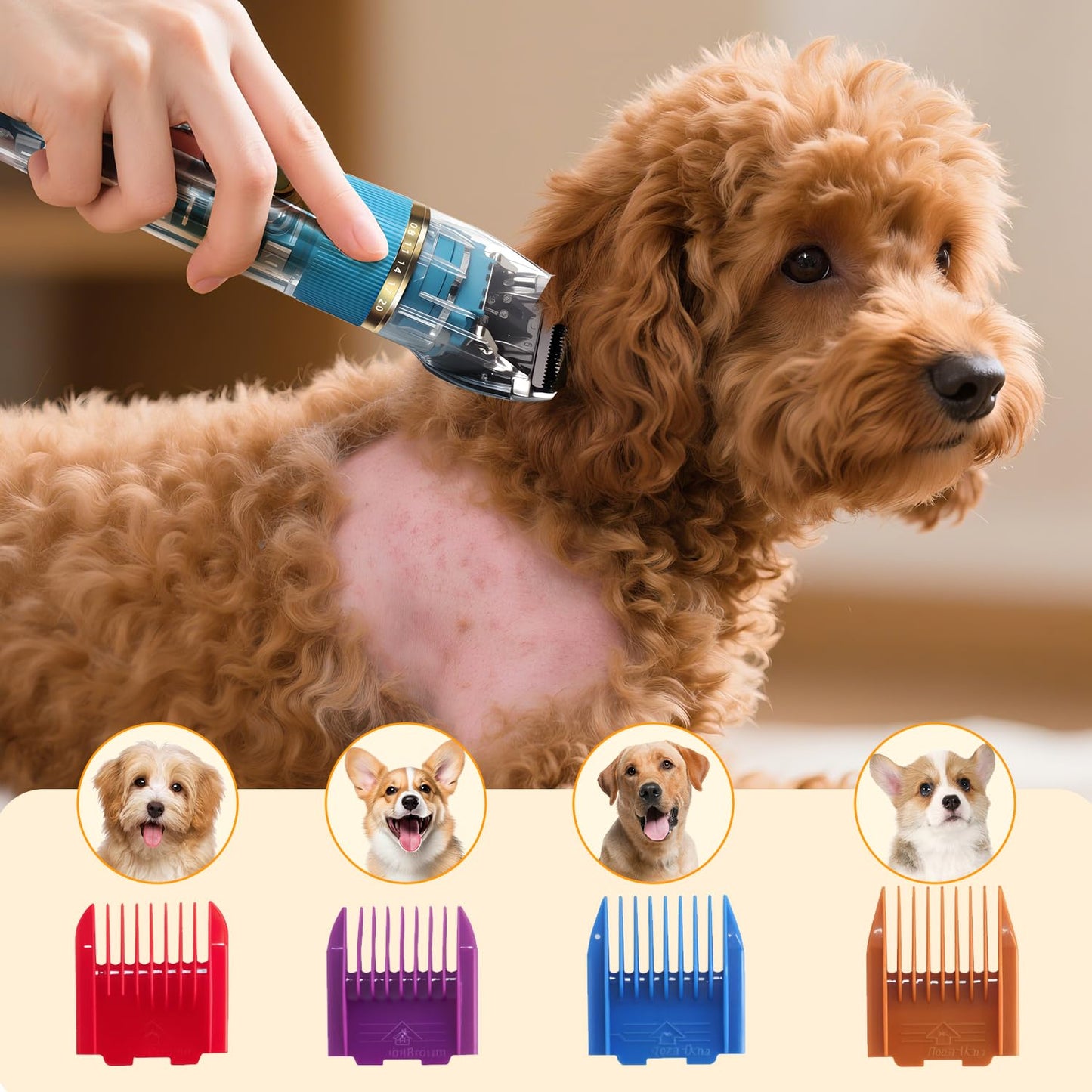 Dog Clippers for Grooming Thick & Matted Hair - Titanium Blade, 50dB Ultra-Quiet, IPX5 Waterproof & Cordless | Patented Click-Lock for Easy Cleaning | Rechargeable Pet Groomer for Dogs, Cats