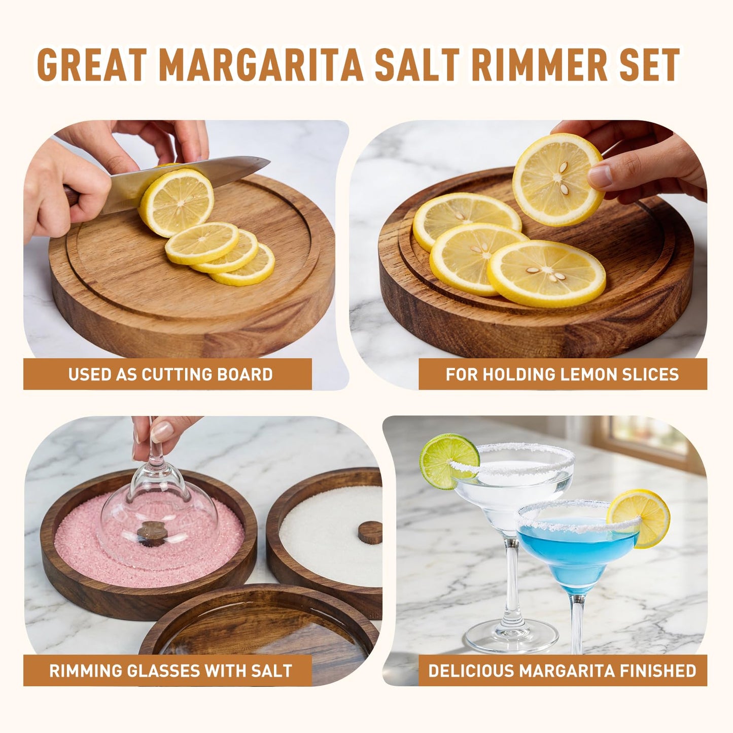 Margarita Salt Rimmer Set, 5-Tier Acacia Wood Salt Rimmer with 4 Sponges, Salt Rimmer for Cocktails, Cocktail Rimmer, Rimmers for Drinks, Glass Rimmer for Margarita Bloody Mary(Stackable Design)