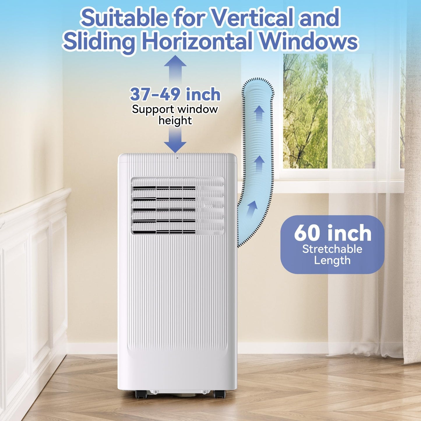 Portable Air Conditioner, 10000 BTU Portable AC for Rooms Up to 560 Sq ft, 3-in-1 Cooling/Fan/Dehumidifier, Remote & LED, Sleep Mode 24H Timer, Wheels, Window Vent Kit