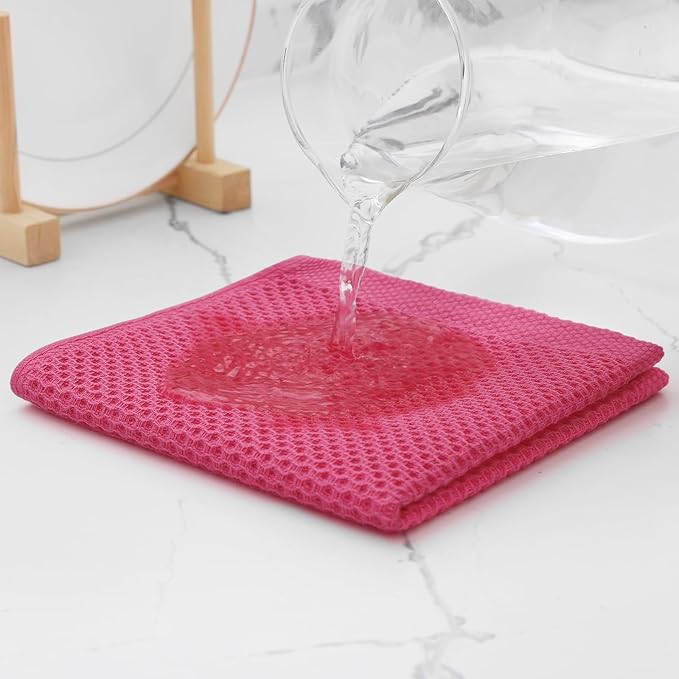 Kitinjoy 100% Cotton Kitchen Dish Cloths, 12 Pack Waffle Weave Ultra Soft