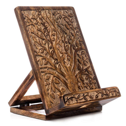 ARTISENIA Hand-Carved Tree of Life Cookbook Stand - Adjustable & Foldable Reading Holder/Kitchen/Office/Desk