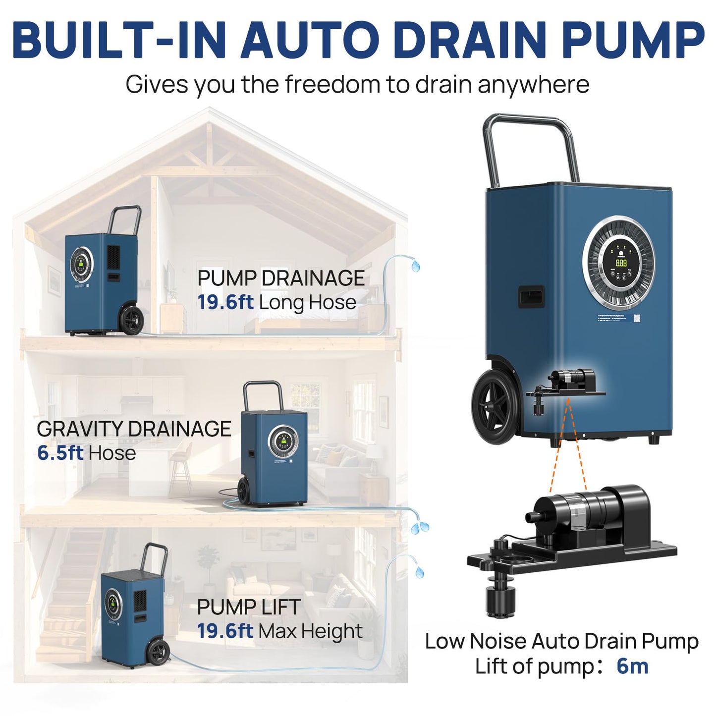 ARGENDON 170 Pints LGR Commercial Dehumidifier with Pump and Drain Hose for Large Spaces up to 2100 sq.ft, Basement Dehumidifiers for Water Damage Restoration, Industry Use, 5-Years Warranty