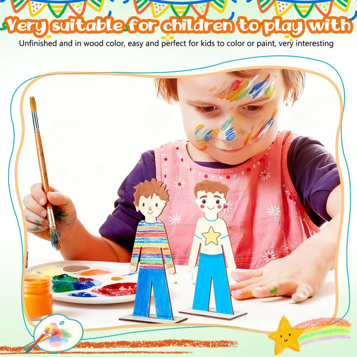 NUOBESTY 20pcs Standing Wooden People Cutouts Unfinished Human Cutouts Chips DIY Crafts Graffiti Toy Blank Boys People Labels Fragments