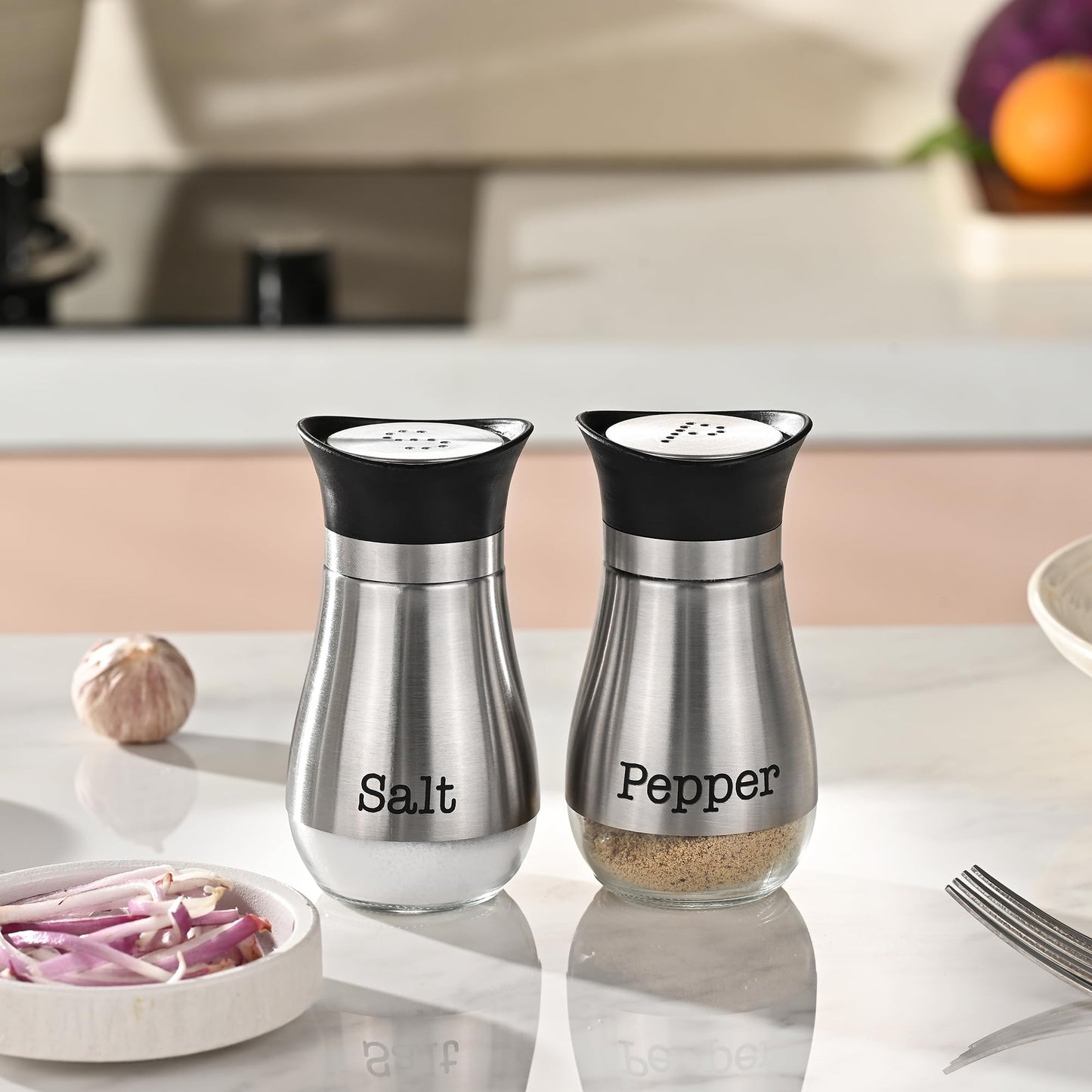 Fox Run Modern Salt and Pepper Shakers, Set of 2 Kitchen Shakers with 4 Ounce Capacity