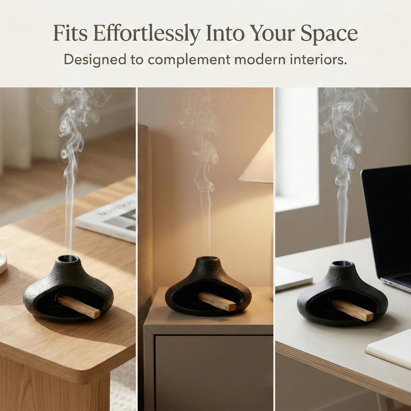Matte Black Palo Santo Holder with Chimney Design, Ceramic Incense Burner with Ash Catcher, Mess-Free for Smudging, Meditation & Relaxation, Volcano Style Aesthetic Home Decor Gift