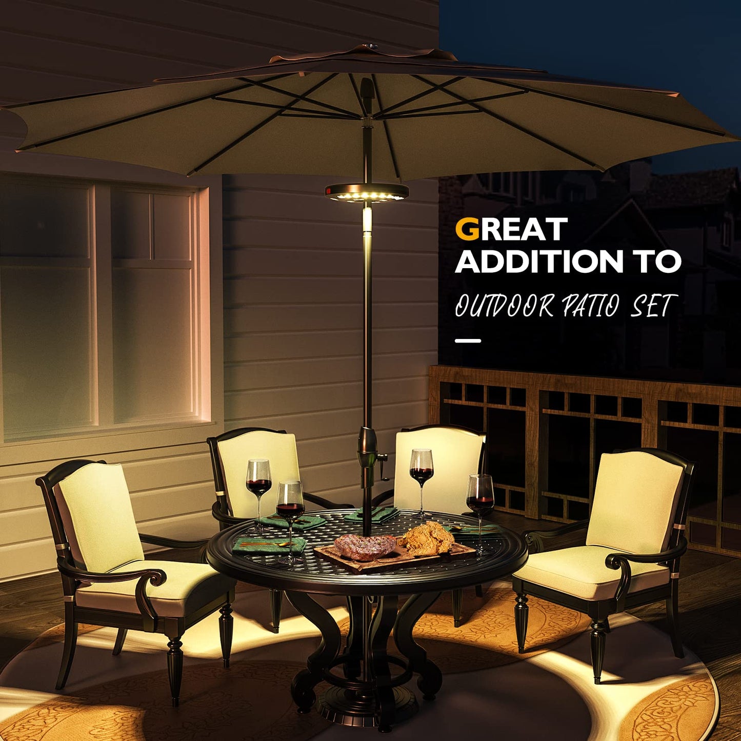 Garden Parasol Lights LED, Patio Umbrella Pole Light, USB Rechargeable Cordless Light for Patio Garden Pool Ornaments, Outdoor Lighting for Cantilever Banana Hanging Beach Parasol Umbrella, Warm