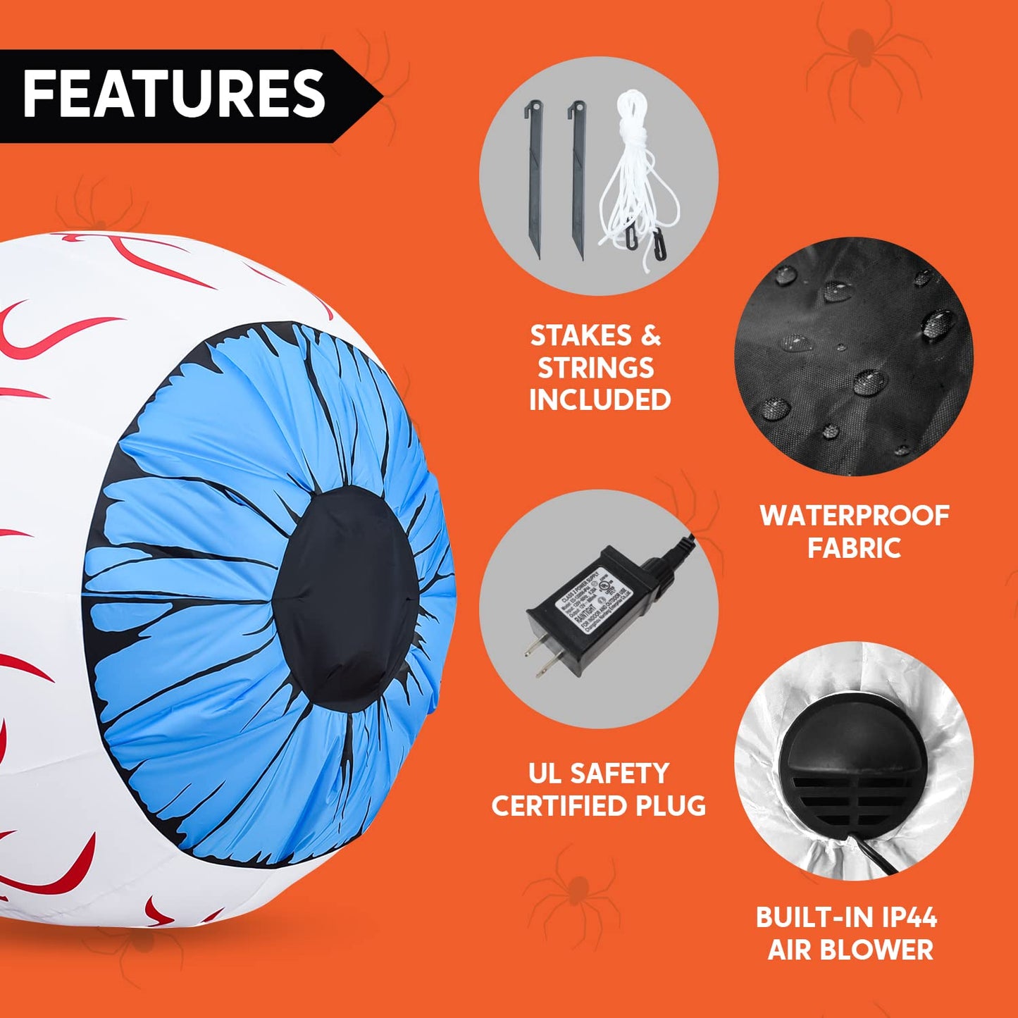 Joiedomi 3Ft Halloween Inflatable Large Set of Eyes, Light Up Eyeball with Build-in LEDs, Blow Up Inflatable for Halloween Party Indoor, Outdoor, Yard, Garden, Lawn Decorations for Yard (Blue)