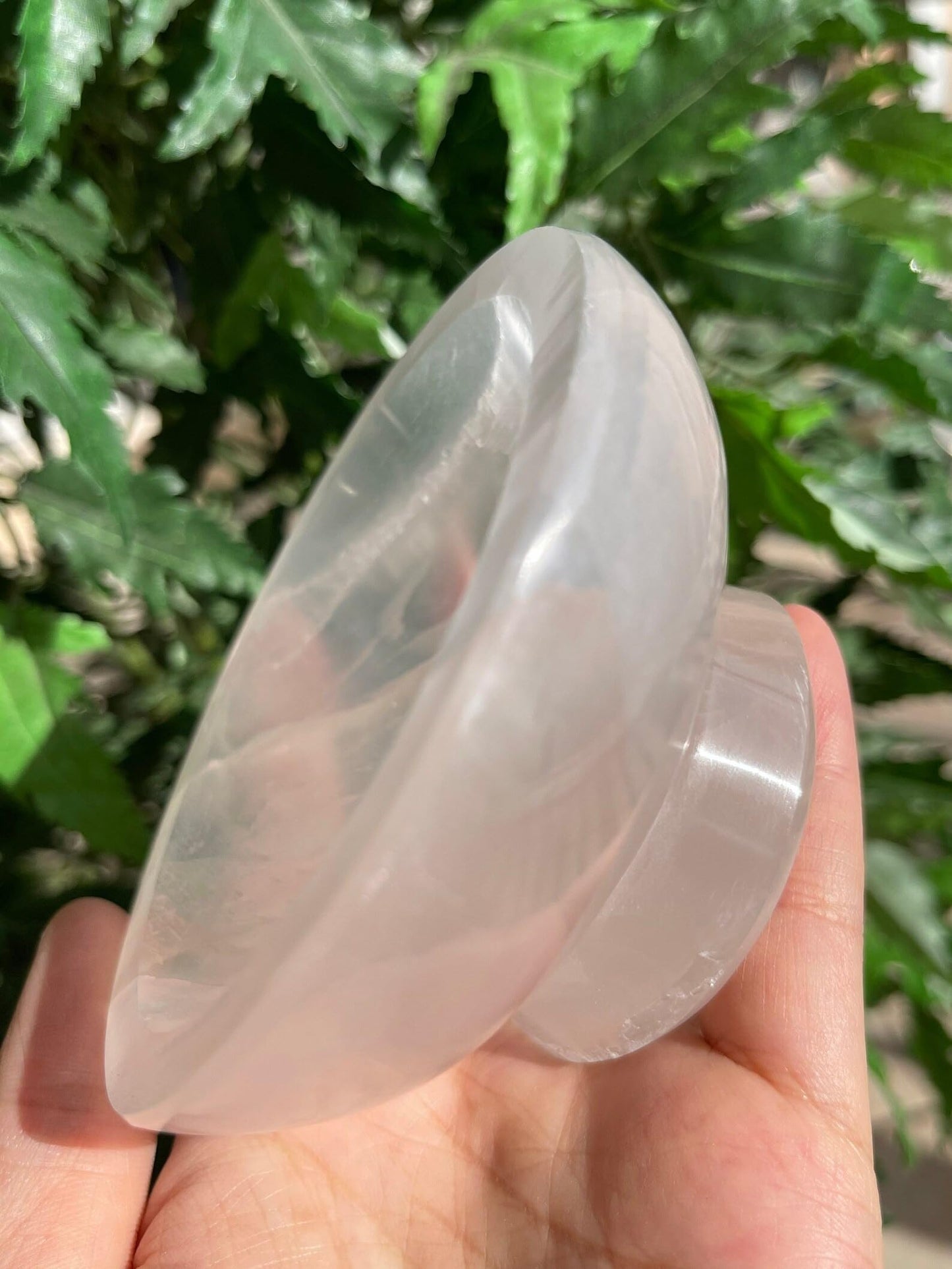 GAF TREASURES Gemstone Carved - 4" Diameter Selenite Crystal Polished Charging Bowl With Pedestal, Selenite Bowl On Stand