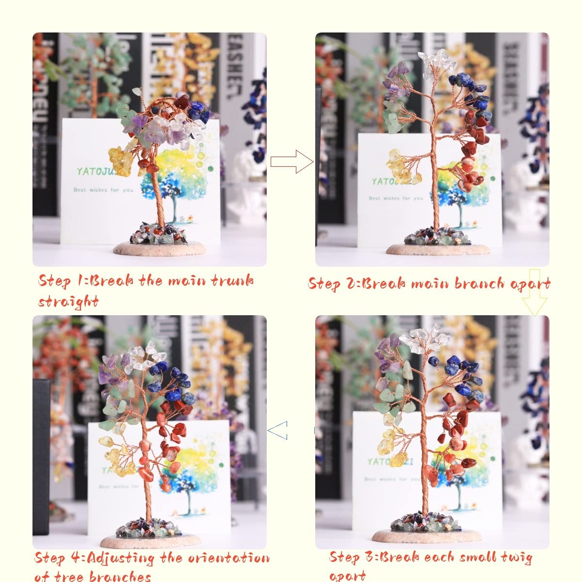 Amethyst Healing Crystal Tree of Life Natural Gemstone Agate Slice Base Copper Wire Wrapped Money Trees Feng Shui Reiki Spiritual Energy Decorations Home Office Room Desk Decor Gifts for Women Men