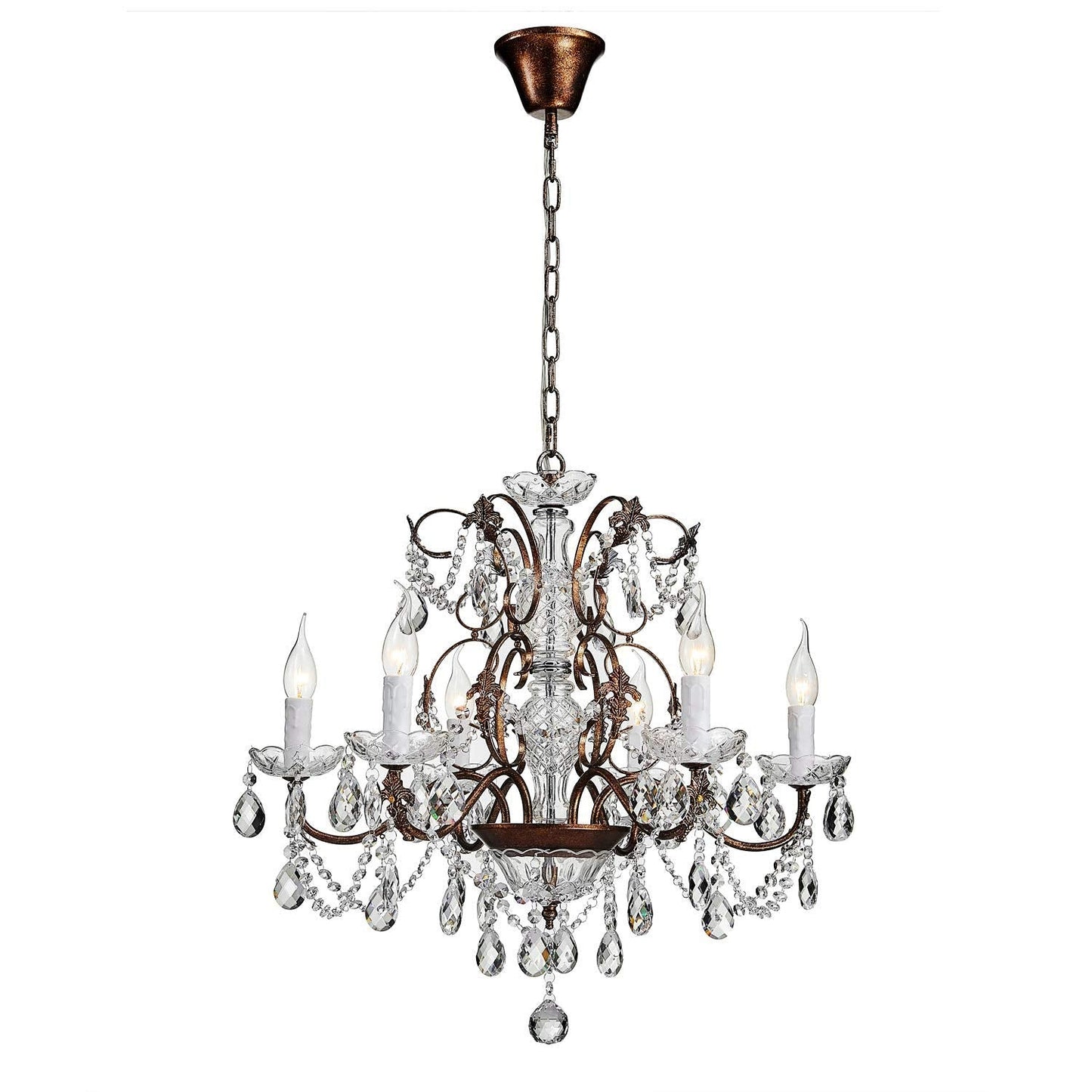 Saint Mossi 6-Light Crystal Chandelier - Farmhouse Rustic Pendant Light Fixture for Bedroom, Dining Room, Living Room - H23 x W24, Chain Adjustable