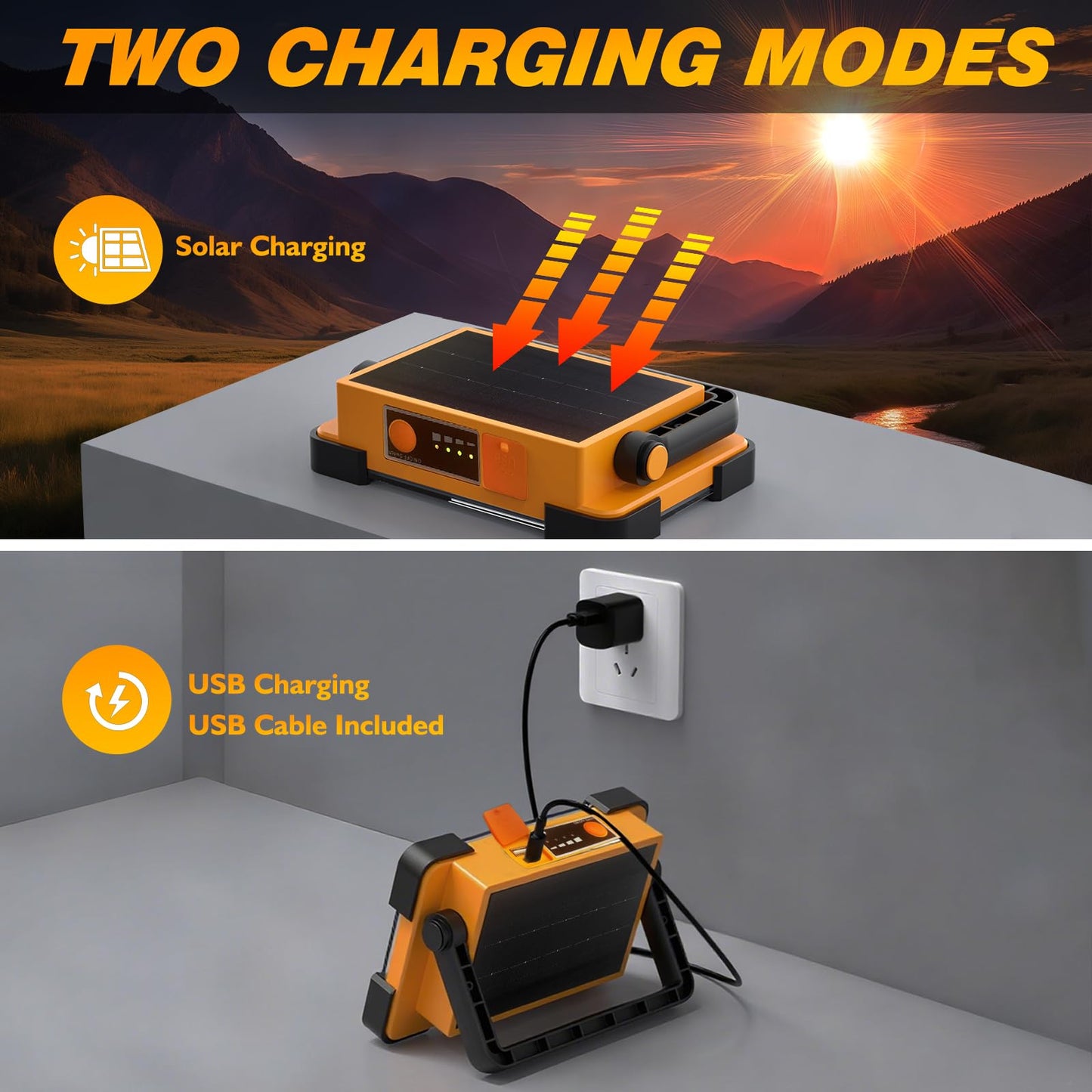 LED Rechargeable Work Light, LED Spot Light with USB Port, Portable Floodlight with 4 Modes, Security Lights Waterproof for Fishing, Hiking, Repairing, Emergency