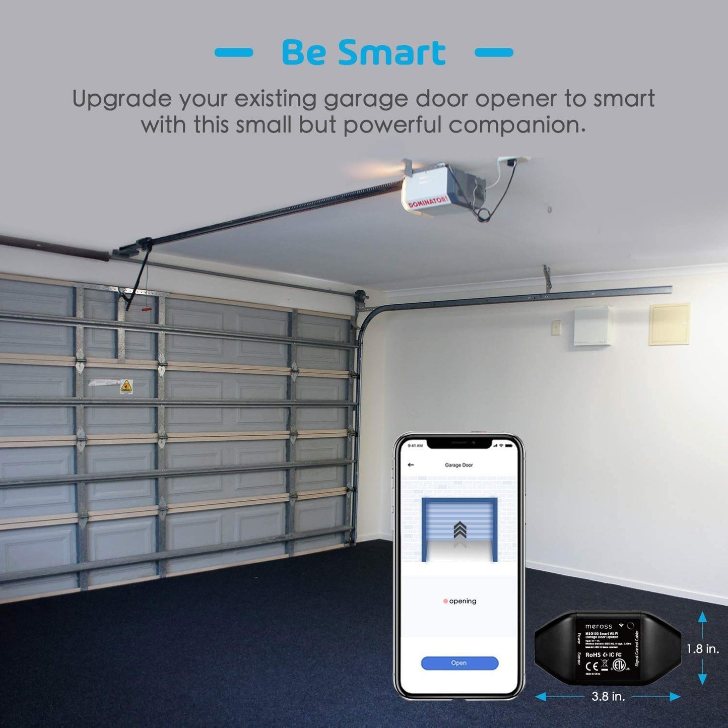 meross Smart Garage Door Opener Remote, Compatible with Apple HomeKit, Amazon Alexa, Google Assistant, CarPlay and SmartThings, No Hub Required