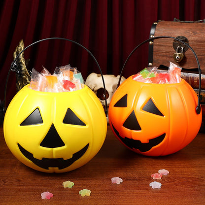 Amosfun 2Pcs Plastic Bucket Halloween Pumpkin Bucket Portable Pumpkin Candy Trick or Treat with Handle for Halloween Party Favor Supplies
