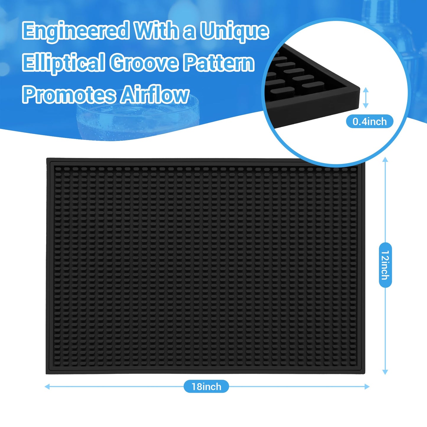 ZJWZLG Bar Mat - Premium 18"X12" Rubber Bar Mats for Countertop, Non-slip Dish Drying Pad & Bartender Mat with for Fast Drying, Ideal Bar Tools for Home Bar, Cocktail Set, And Kitchen Use(Black)