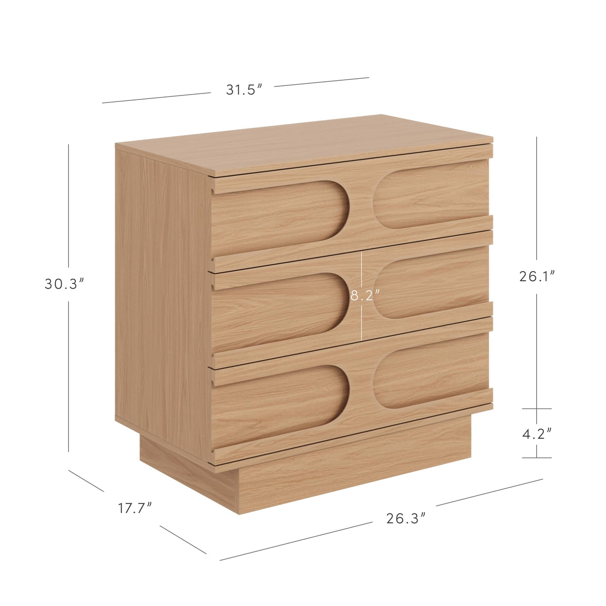 Nathan James Iris 3 Drawer Dresser, Mid-Century Modern Solid Wood Dresser for Bedroom, Raw Oak