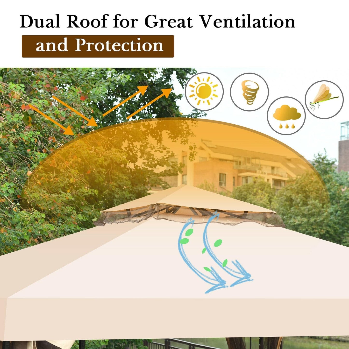 LAUSAINT HOME Outdoor Gazebo 13 x 11 FT, Steel Frame Garden Gazebo with Ventilated Double Roof & Mesh Netting, Patio Party Canopy Shelter for Backyard, Lawn & Deck, Navy Blue