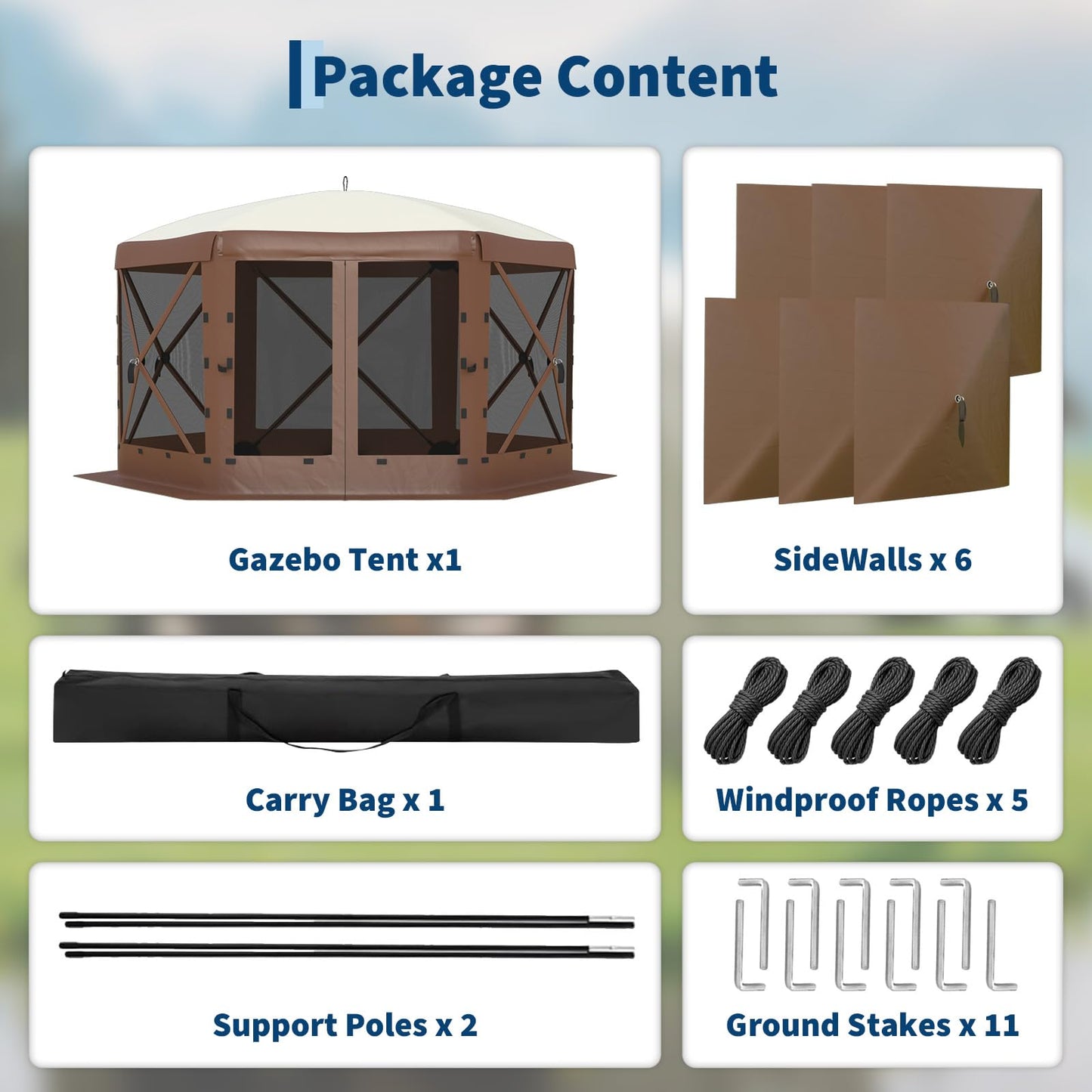 Garvee 12FT Pop-Up Gazebo 6-Sided, Outdoor Canopy Tent with Mosquito Netting & Removable Wind Cloths for Camping, Backyard Parties, Outdoor Events, Beige & Khaki