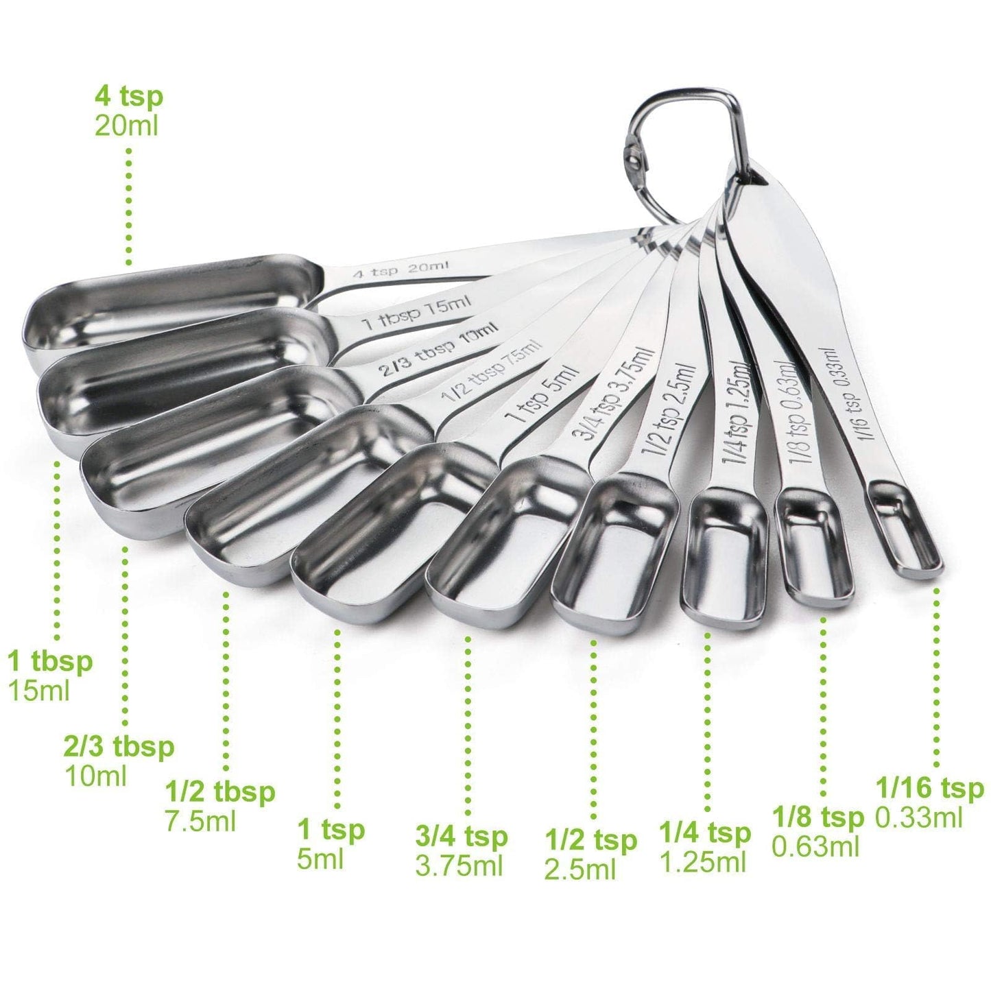 FANGSUN Narrow Measuring Spoons Set of 10, Heavy-Duty Stainless Steel Measuring Spoons with Long Handles & Engraved Measurements, Fits in Spice Jars, for Baking & Cooking