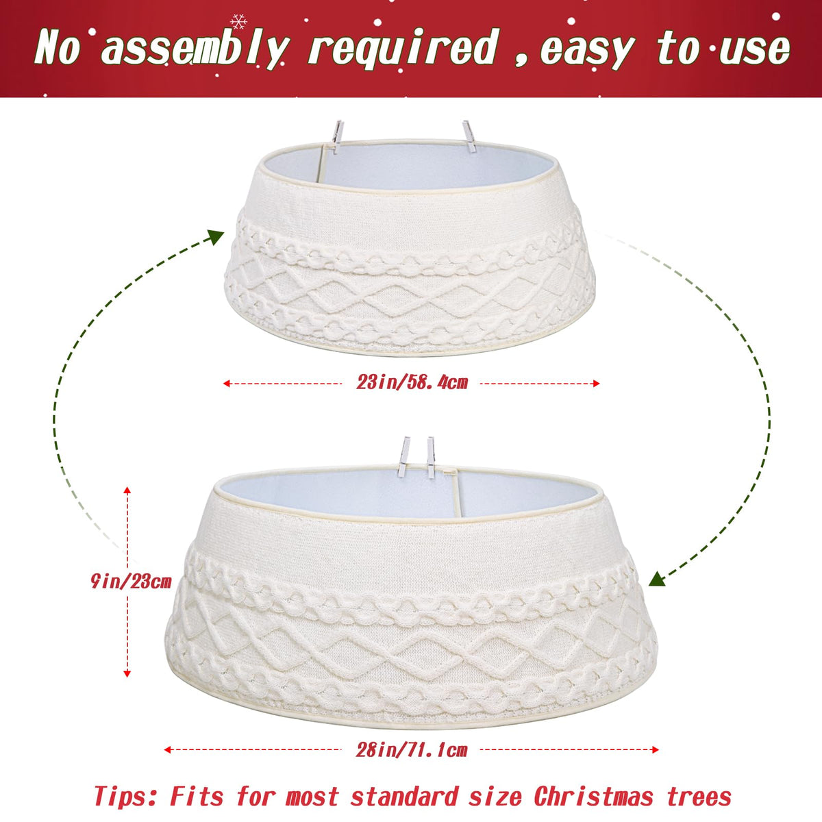 ASTNIC Knitted Christmas Tree Collar, Cable Knit Christmas Tree Skirt Xmas Tree Stand Base Cover Rustic Handmade Tree Ring Tree Skirt for Artificial Trees Christmas Farmhouse Home Decor (White)