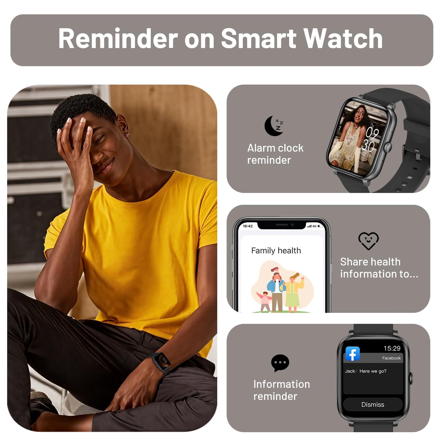 Smart Watch for Men Women Answer/Make Calls, 1.83" HD Touch Screen Fitness Watch with Heart Rate/Sleep Monitor, Step Counter, 123+ Sports Activity Trackers, IP67 Waterproof Smartwatch for Android iOS