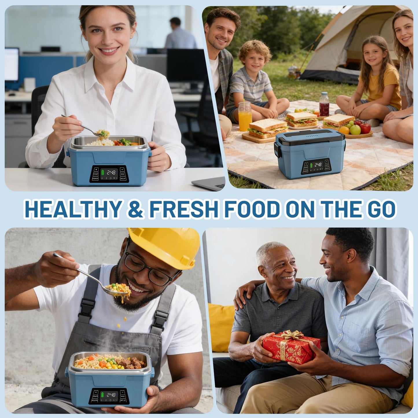 Cordless Electric Lunch Box for Adults, APP Control Heated Lunch Box for Men Food Warmer Rechargeable Lunch Box 248℉ Timer Self Heating Lunch Box, 5-sided Heated lunchbox Gifts for Women Work/Outdoor