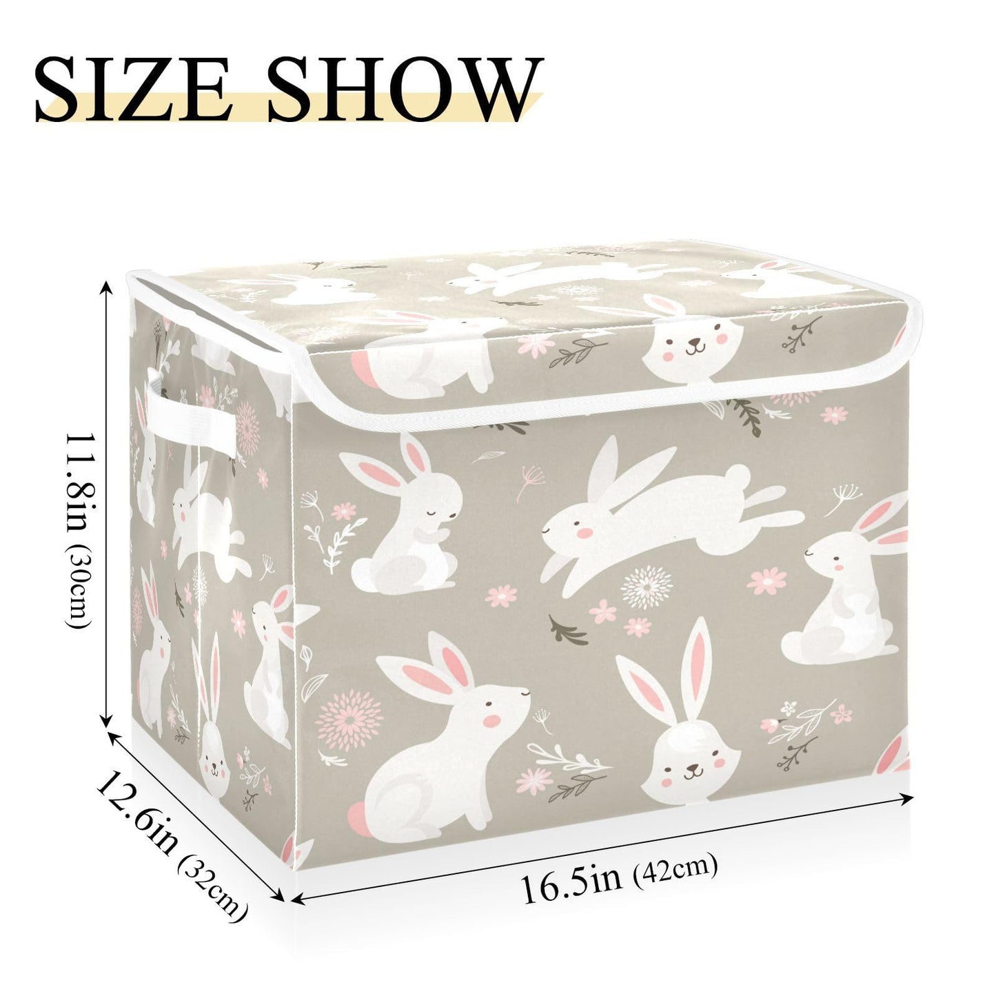 YETTASBIN Easter Bunny Storage Basket with Lid and Handles, Large Collapsible Fabric Storage Bins Durable Storage Organizer for Shelves, Closet, Bedroom, School, Office, Home Decor