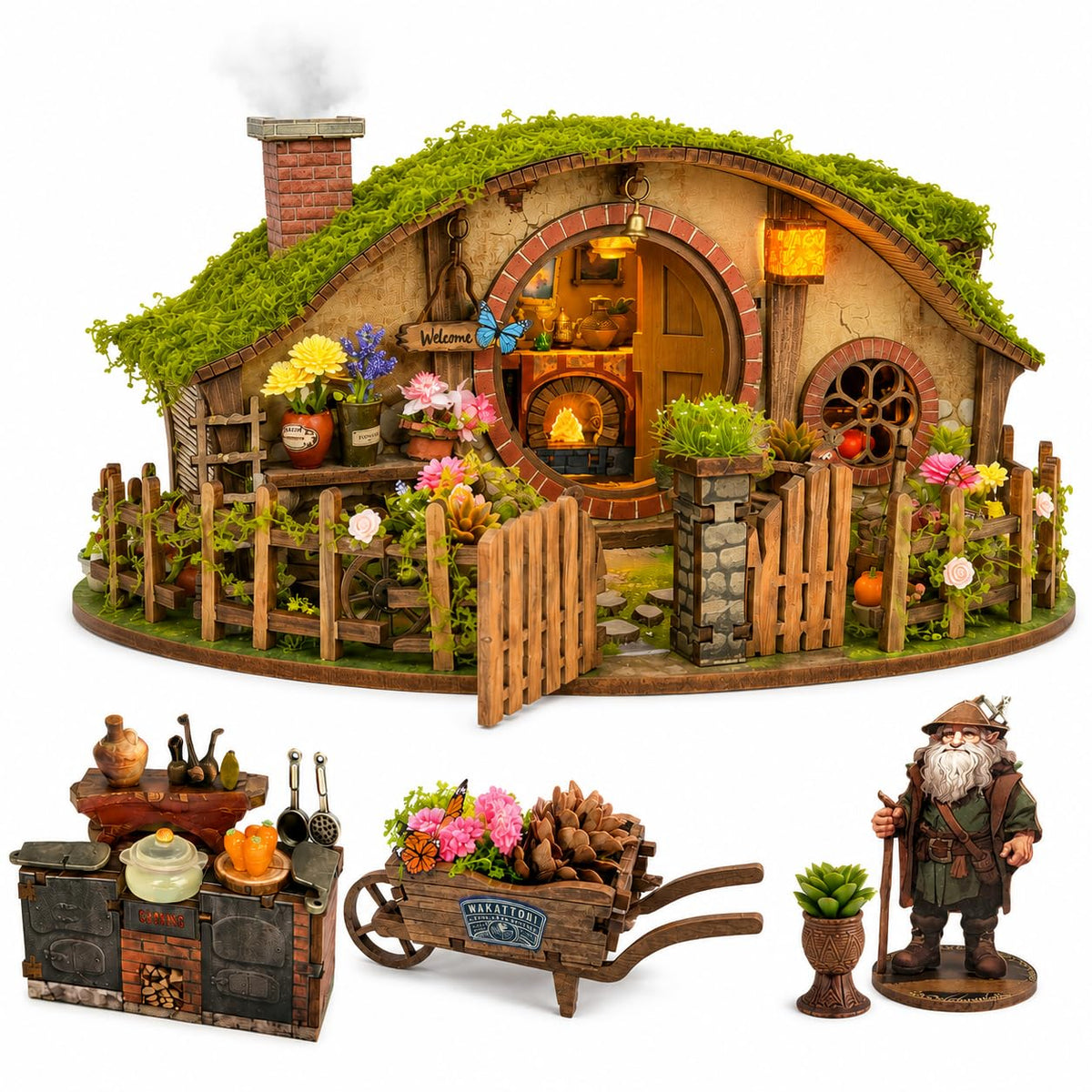 Roroom DIY Miniature House Kit, Fantasy Hillside Cottage Dollhouse Kit