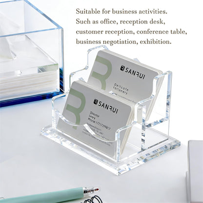 YUXUN Acrylic Business Card Holder for Desk-2 Tier 2 Slots, 3.5"×2" Multiple Business Card Holder Organizer for Women Men, 100+ Business Cards for Office Exhibition Home