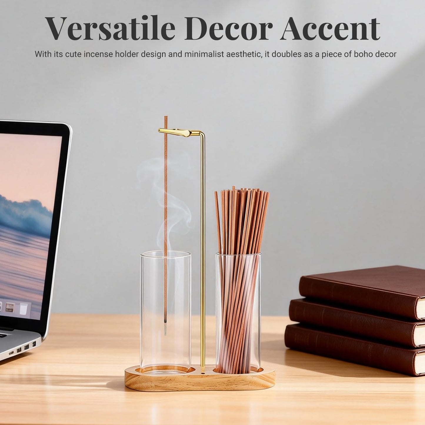 Glass Incense Holder, 2 in 1 Hanging Incense Burner Holder with Ash Catcher & Storage | Cute Boho Decor for Meditation, Yoga, Spa | Stick Incense Holder, Censer, Incense Tray Alternative (Natural)