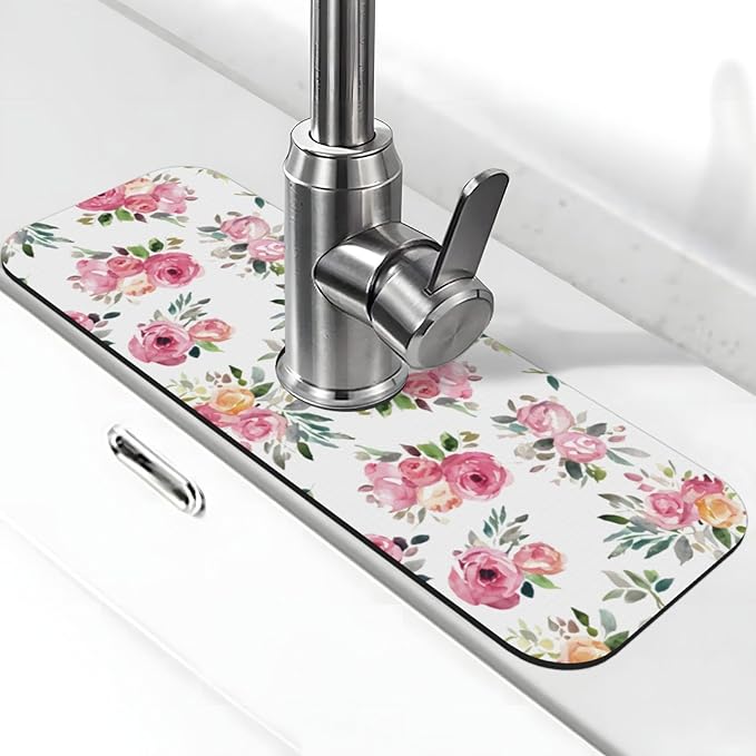 Pink Red Rose Roses Floral Flower Kitchen Sink Splash Guard Faucet Mat Super