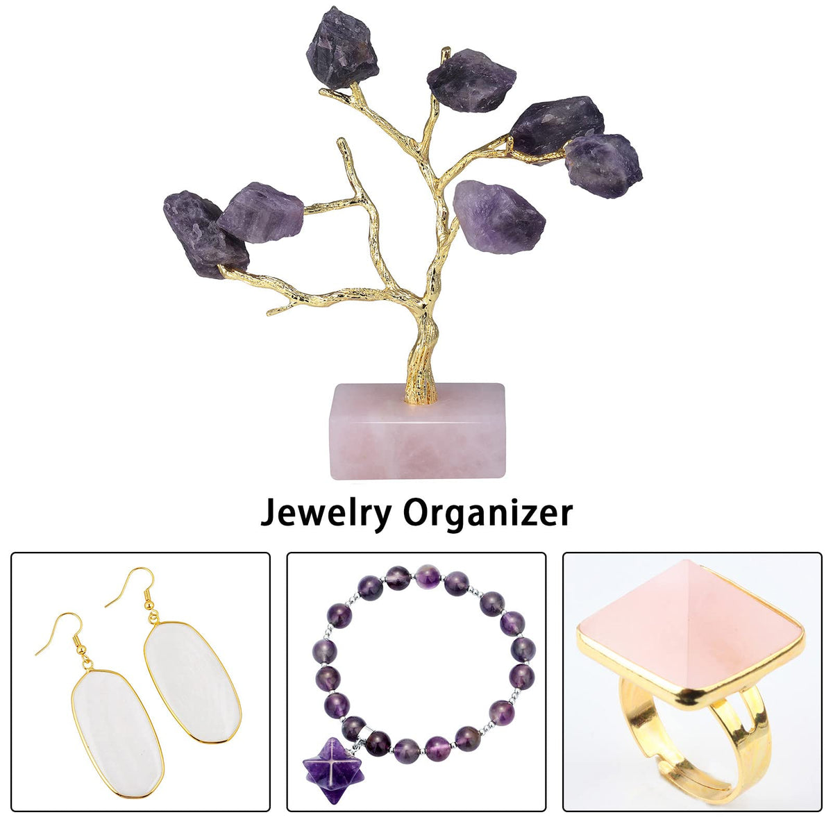 Rockcloud Healing Amethyst Crystal Money Tree Feng Shui Bonsai Tree for Home Decoration Jewelry Holder