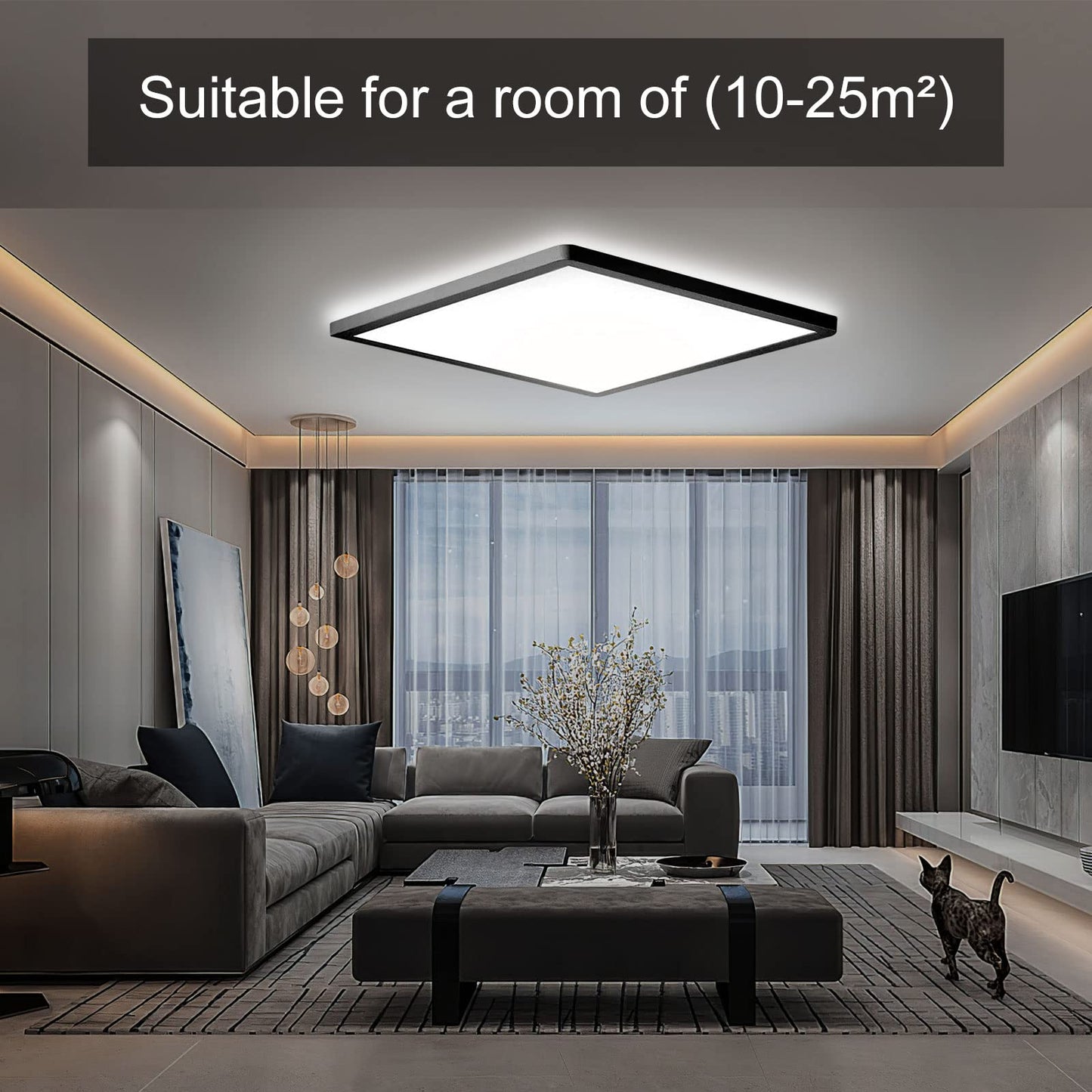 MLOQI 36W LED Bathroom Ceiling Lights, IP44 Waterproof, 5000K Daylight White, LED Ceiling Light for Office Kitchen Hallway Living Room (Black Edge)