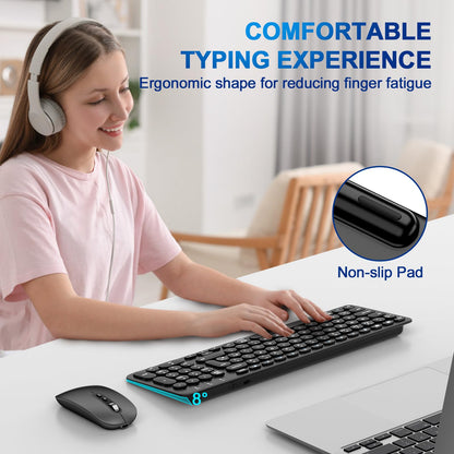 Wireless Keyboard Mouse Set, Rechargeable Quiet Design, Bluetooth & 2.4G Wireless Dual Connection, Easy Setup, QWERTY UK Layout, Computer Keyboard Mouse Combo for Windows PC Laptop Desktop - Black