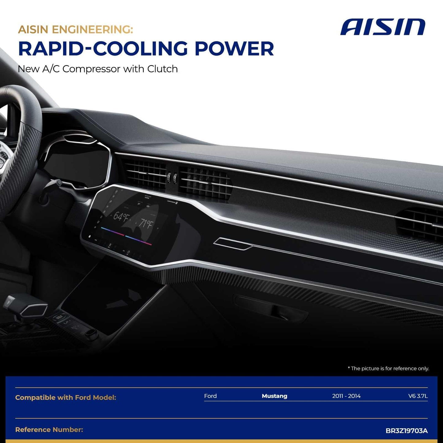 AISIN AFTERMARKET ACCFD-00090 Air Conditioner AC Compressor - Compatible with Ford Mustang 2011-2014 3.7L - with 4-Pulley Groove, with Clutch