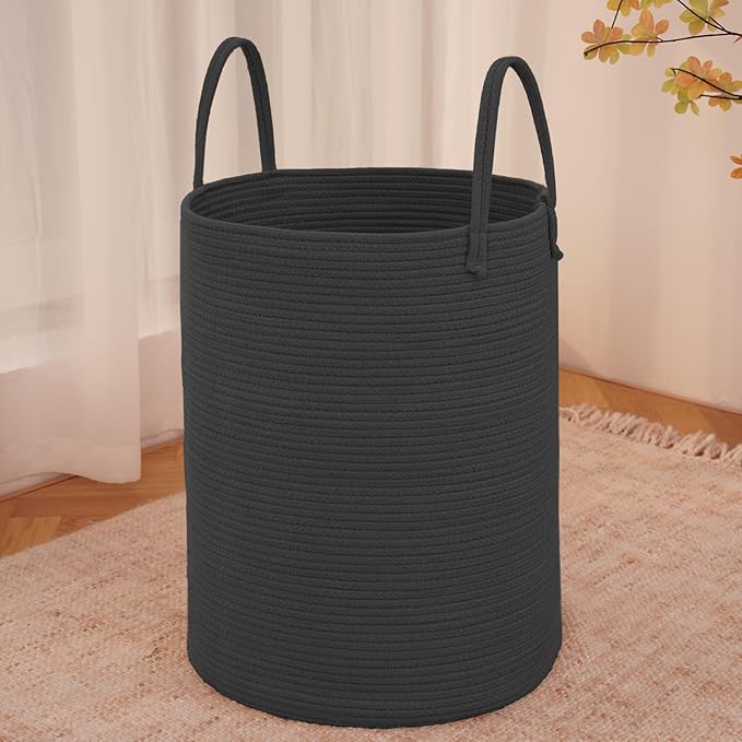 Large Woven Laundry Basket Hamper, 80L Cotton Rope Storage Bin
