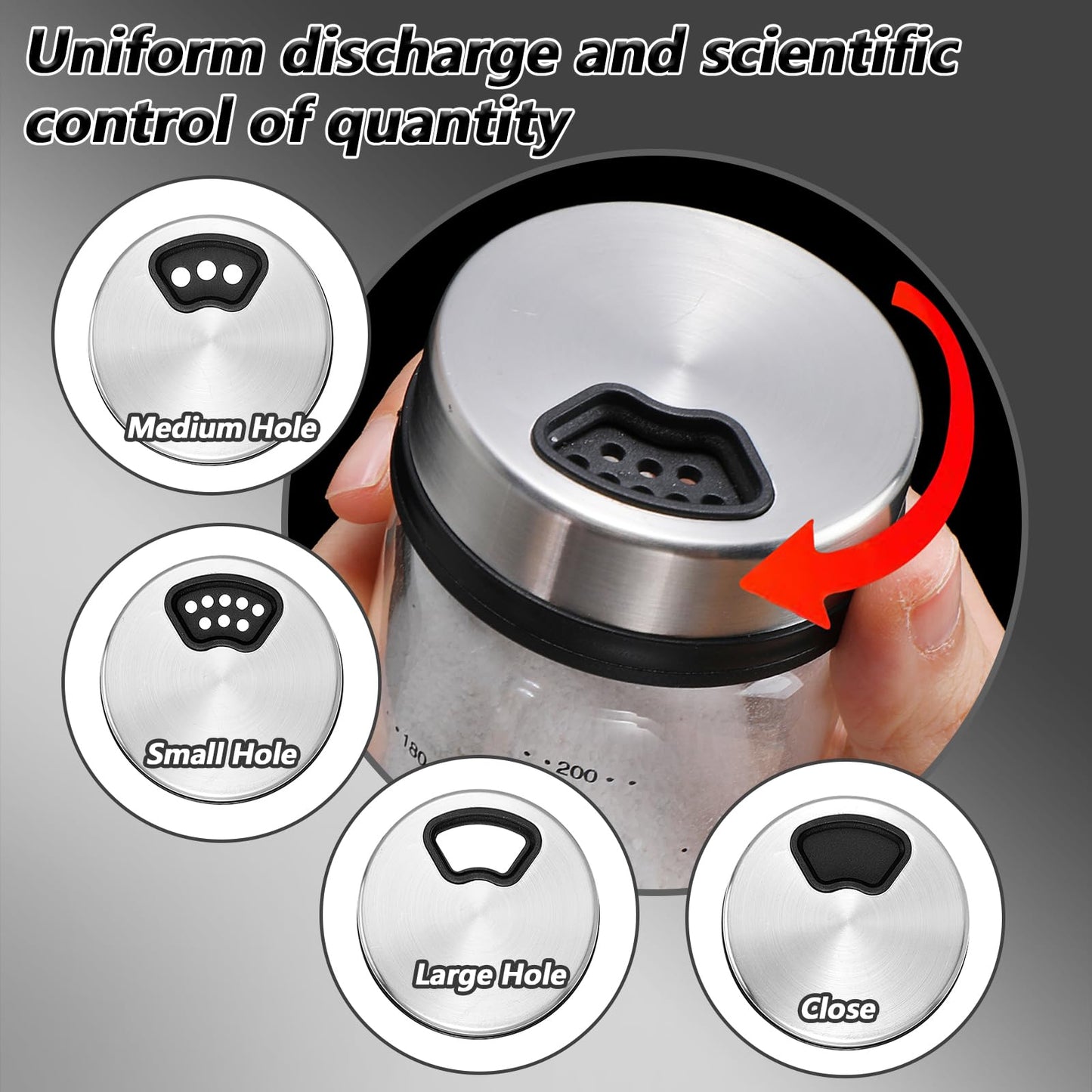 Ckhoid 6 Pcs Large Salt Pepper Shakers with Adjustable Outlet Holes, 10 oz Clear Glass Salt & Pepper Shakers Bottles Dispensers with Stainless Steel Removable Lids for Kitchen Restaurant BBQ Camping