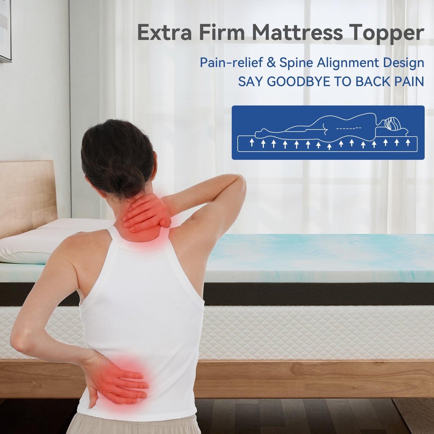 Erdoru Firm to Extra Firm Mattress Topper Twin Size 3 Inch, Pain Relieving Foam Bed Topper for Extra Support, Gel Memory Foam&High-Density Foam Mattress Pad, CertiPUR-US Certified