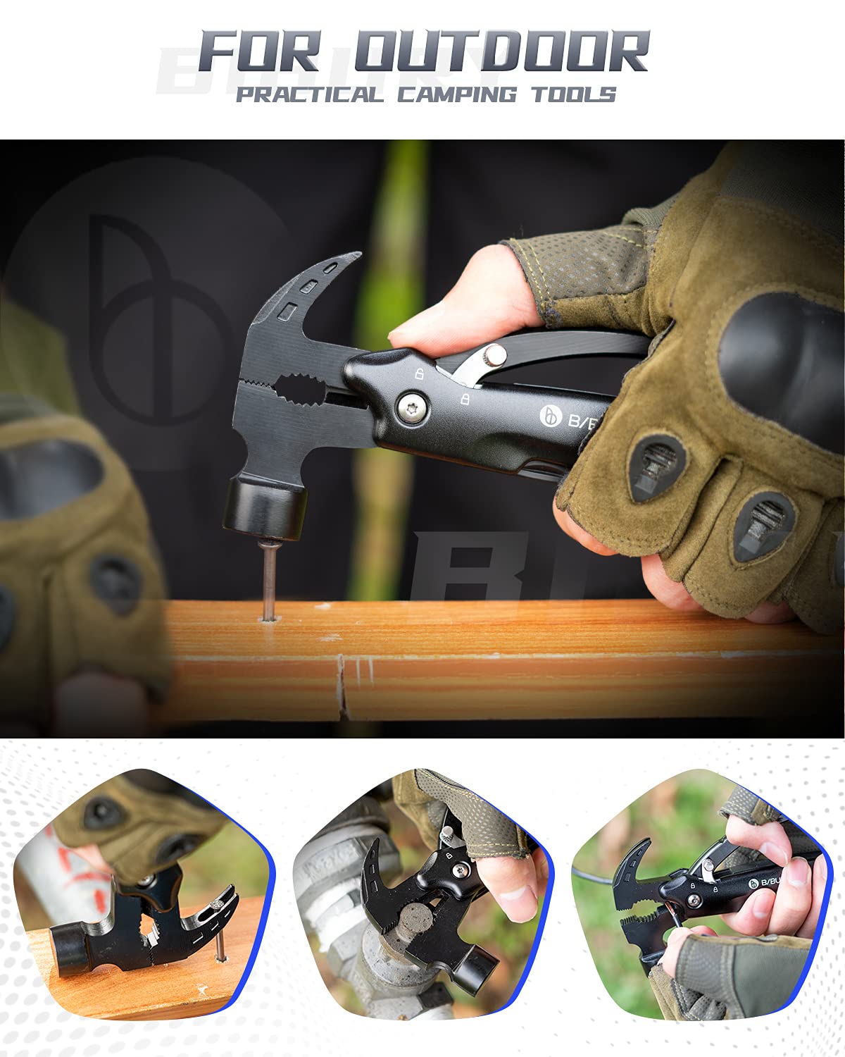 BIBURY Hammer Multitool, Fathers Day Gift from Daughter Son Wife, 12-in-1 Survival Gear Outdoor Multi Tool, Anniversary Birthday Gifts for Men, Cool Gadgets Survival EDC Multi-Tool