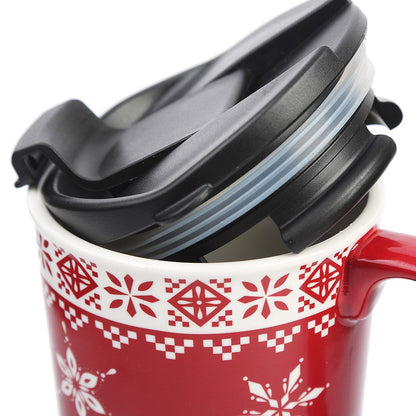 Topadorn Christmas Ceramic Mug Coffee Cup with Sealed Lid and Matched Gift Box Latte Mug 17oz(Snowflake)