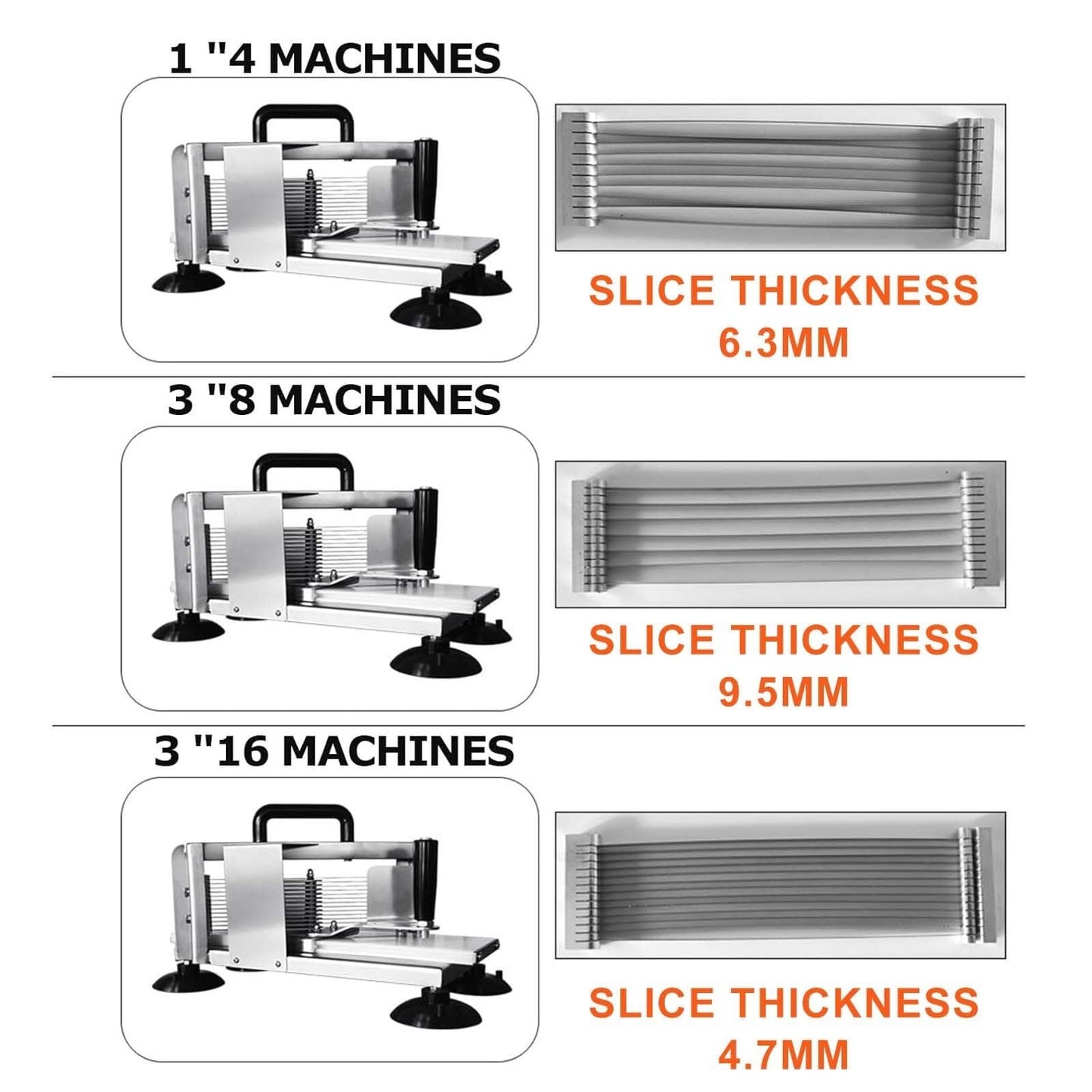 Manual Vegetable Fruit Slicer, Commercial Tomato Cutter with Stainless Steel Blades, 4 Suction Cups, Heavy Duty Kitchen Machine for Onion, Potato, Cucumber, Lemon and More(3/16in-4.7mm)