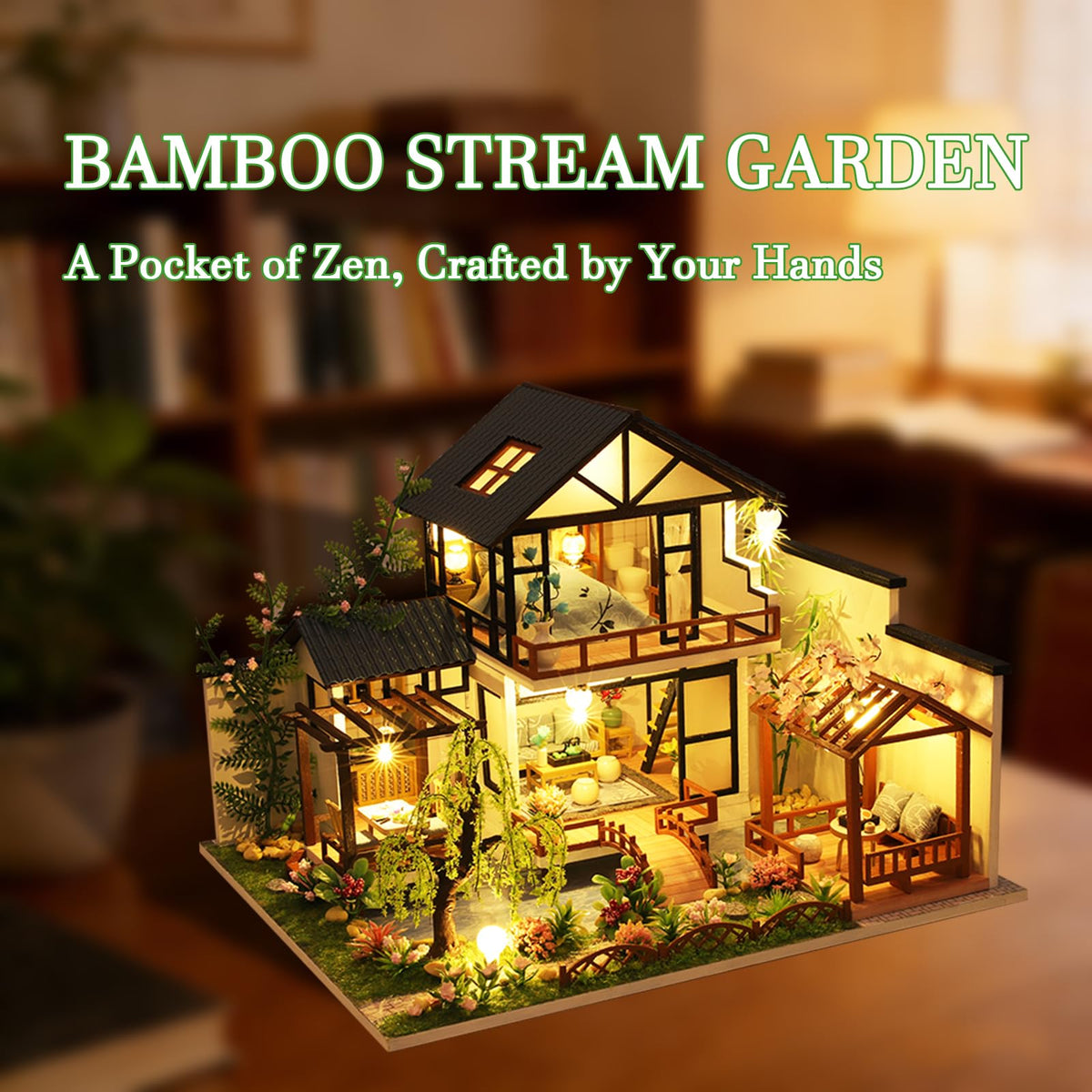 DIY Miniature House Kit, Tiny House Kit with LED, DIY Wooden Dollhouse Miniature Kit for Adults Teen, Wooden Crafts Lovely Dollhouse Kit