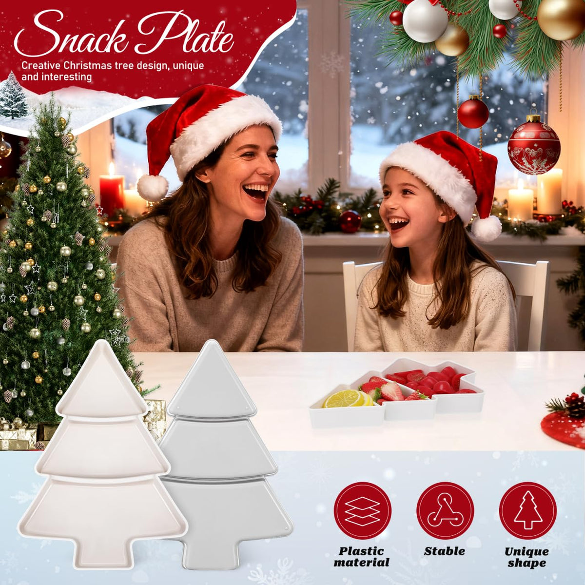 Angoily Christmas Serving Tray, 2pcs Plastic Christmas Tree Serving Platter, Tree Shaped Holiday Candy Dishes, Ideal for Holiday Treats Candy Fruit Feasts Festive Tableware Appetizer Xmas Parties