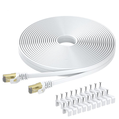 BUSOHE Cat 8 Ethernet Cable 20m, High Speed Flat Gigabit RJ45 Lan Network Cable, 40Gbps 2000Mhz Internet Patch Cord Compatible with Router, Modem, PC, Laptop, Printer (White)