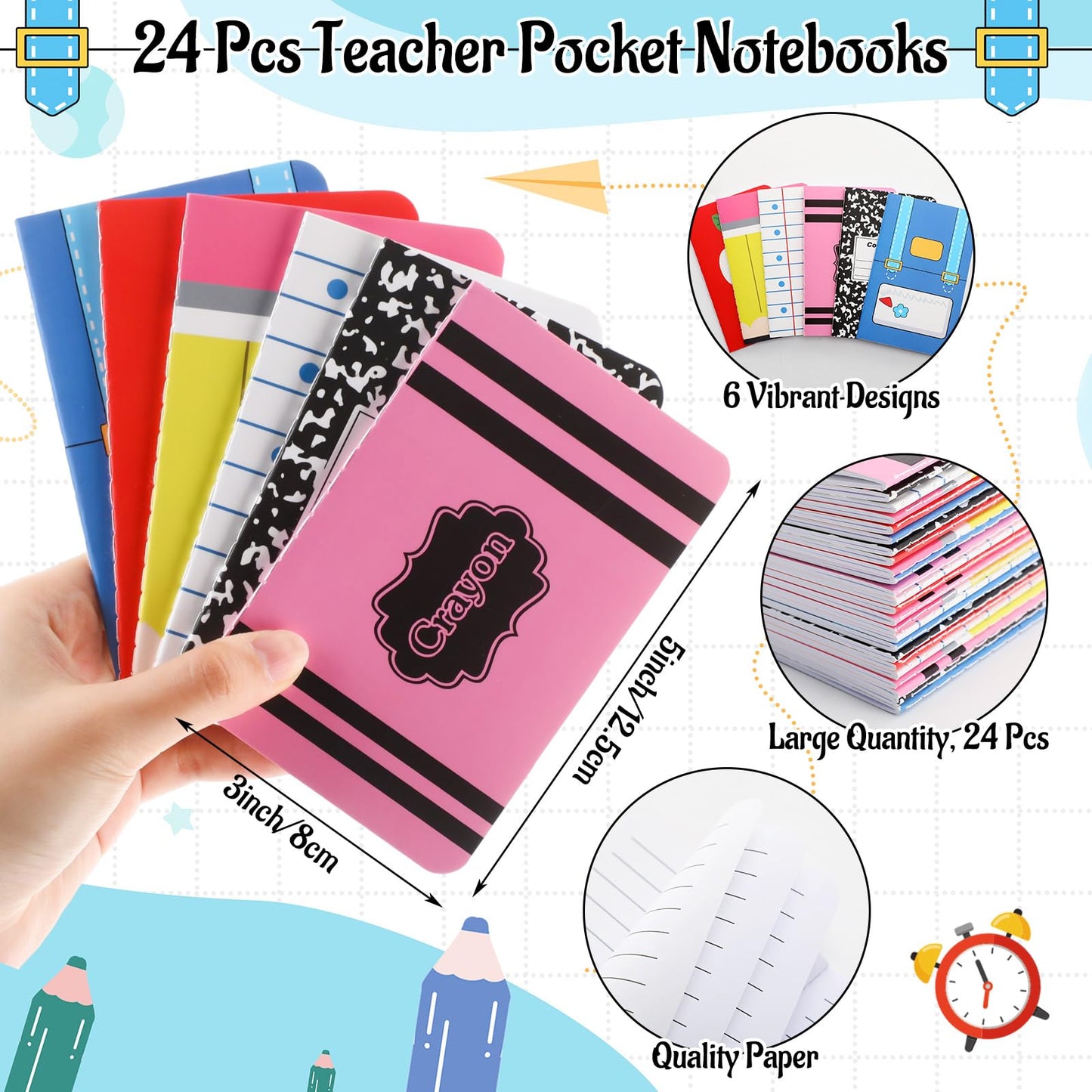 Funrous 48 Pcs Teacher Appreciation Gifts Bulk - 24 Set Teacher Notebook and Pen with Inspirational Quote, Small Pocket Notepad Journal Ballpoint Pen for Thank You Gift Women Men Adult Office Supplies