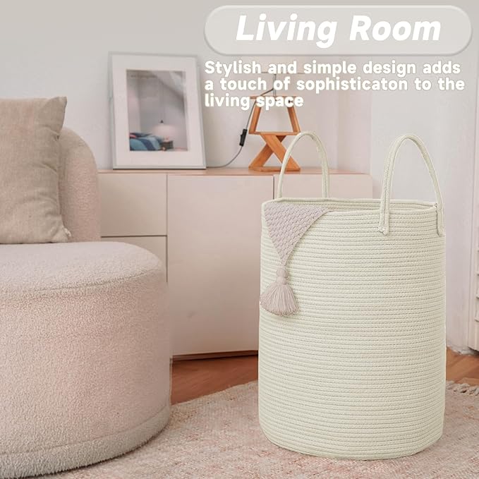 Large Woven Laundry Basket Hamper, 80L Cotton Rope Storage Bin
