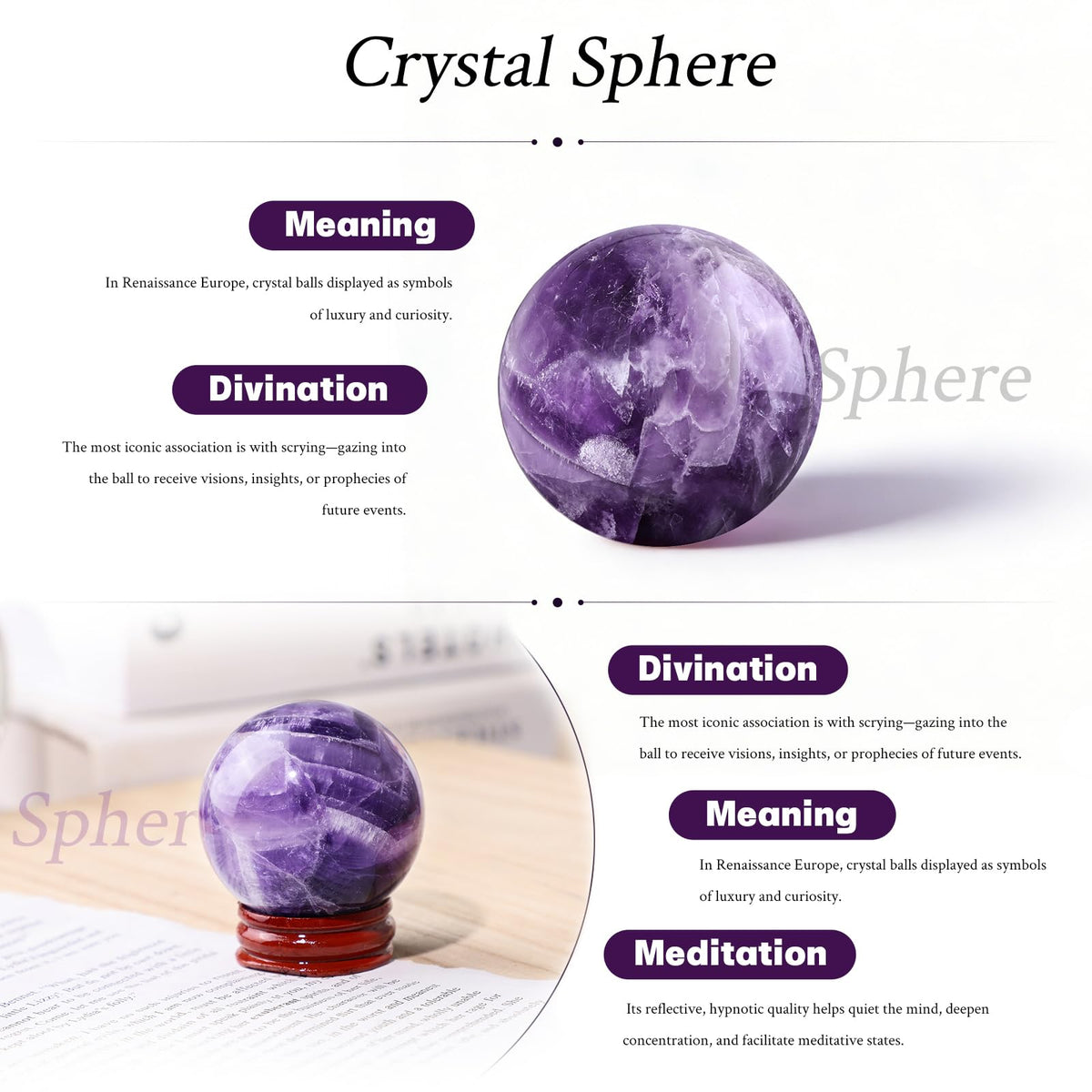 Rockcloud Natural Amethyst Druzy Geode Crystal Ball Healing Stone Sphere Ball for Home Decoration Meditation, 1.57-1.97 inches