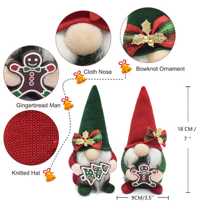 Attiigny Christmas Gnomes Plush with Gingerbread,Handmade Xmas Tomte Swedish Nordic Red Green Gnomes Figurine Classical Navidad Elf Gifts Noel Ornaments for Home Office Decor