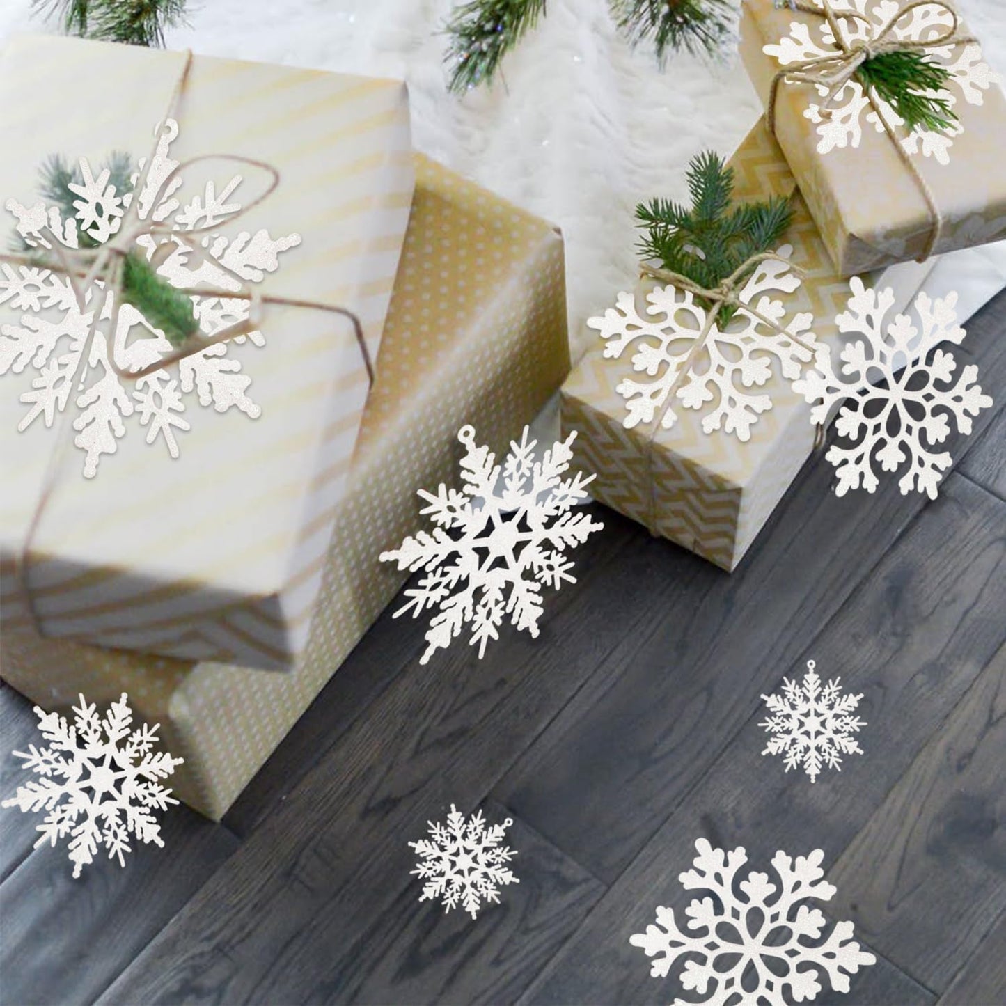 36pcs Snowflakes-Christmas Tree Decorations, Snowflake Ornaments for Tree, Plastic Glitter White Snow Flakes Ornaments, Christmas Indoor Winter Wonderland Decor
